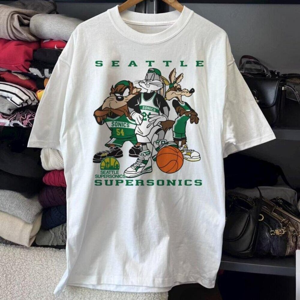 Looney Tunes Seattle Supersonics 93 Retro NBA Fan Graphic T-Shirt 73